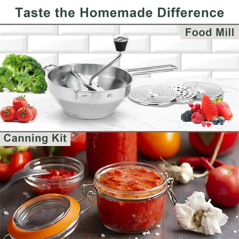Vegetable Mill Stainless Steel Food Rotary Mill Strainer Potato Strawberry Jam Grinder Garlic Press Masher with 3 Milling Disc