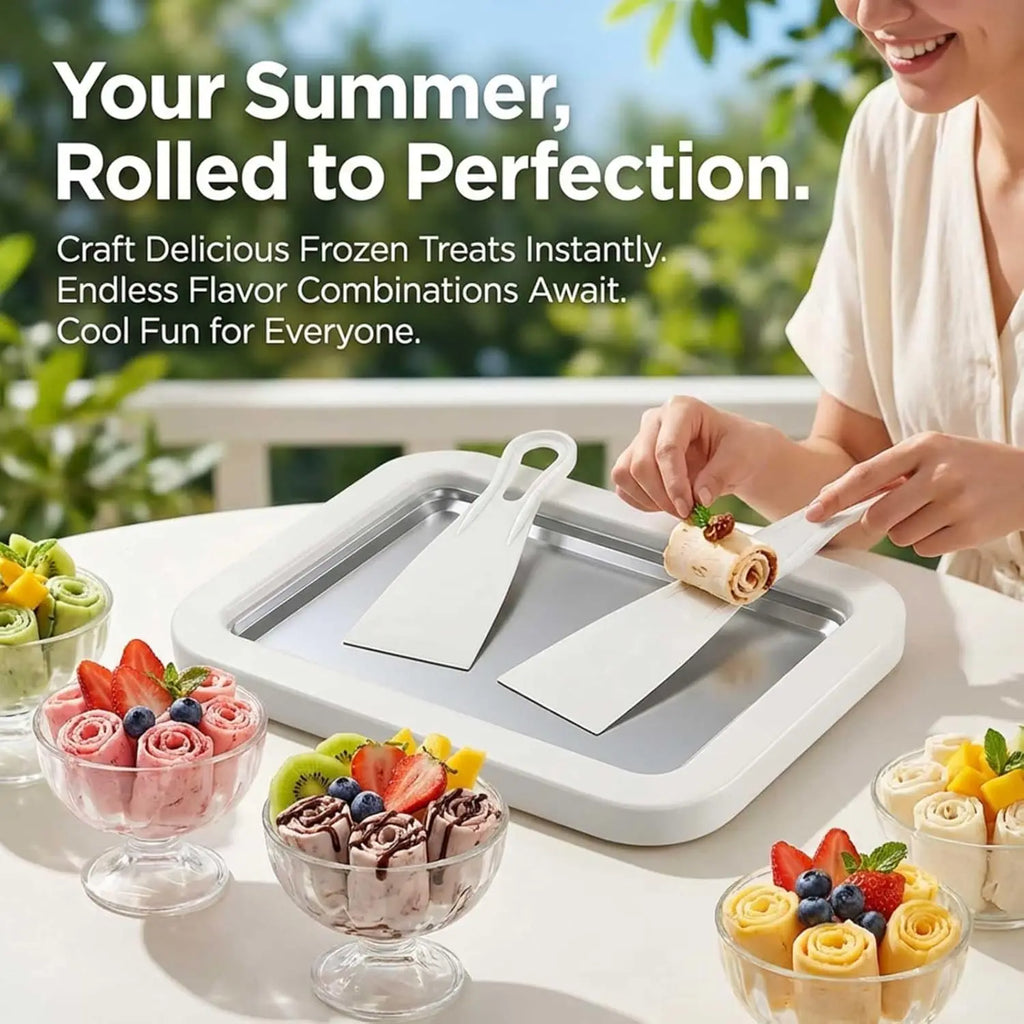 Ice Cream Maker Pan with 2 Scrapers Ice Cream Maker Plate Multifunctional Cold Sweet Fried Food Plate Rolled Ice Cream Maker